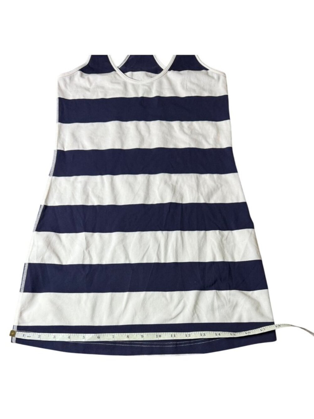 Lululemon Cool Racerback Extra Long Navy White Striped Tank Women Size 4 W1A21S - Picture 7 of 16